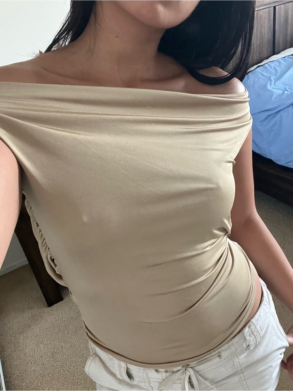 Repop Vintage Y2K Gold Slinky Cowl Neck Open Back Top - Picture 3 of 5
